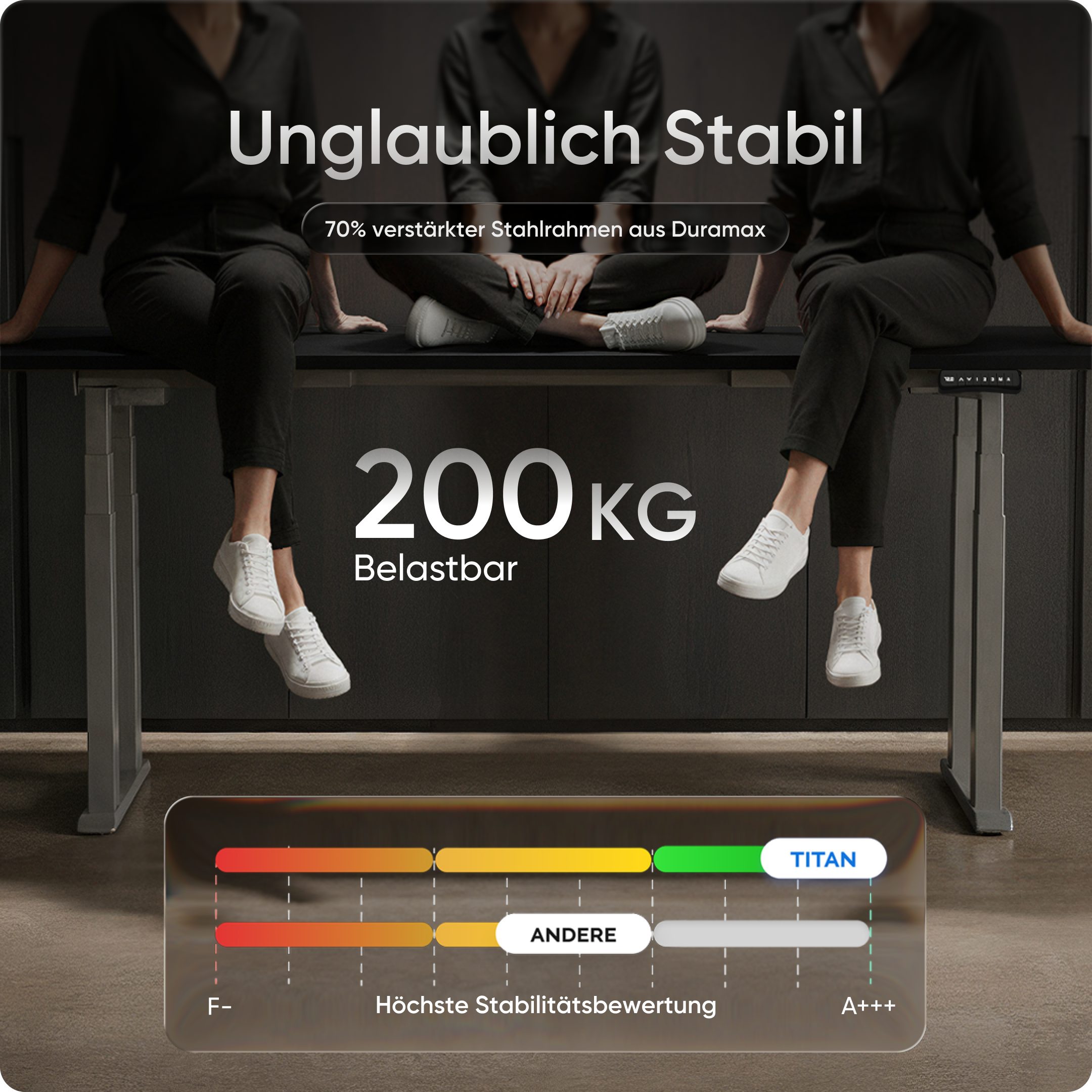 DESKSPACE Schreibtisch TITAN Elektrisch höhenverstellbar mit leisem Dual Motor hohe Traglast (Einzelschreibtisch), leiser Motor unter 50 dB, hohe Tragfähigkeit bis 200 kg