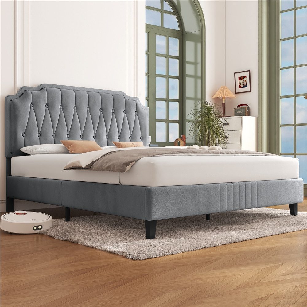 Yaheetech Polsterbett Bettgestell 140/160 × 200 cm, Doppelbett 140 × 200 cm mit höhenverstellbarem Kopfteil, Hellgrau