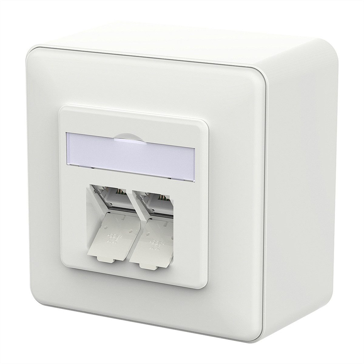 Metz Connect E-DAT C6A LSA++ Dose, 2 Port Netzwerk-Panel (bestückt, 2 Ports, AP, verkehrsweiß, 130E380027-I)
