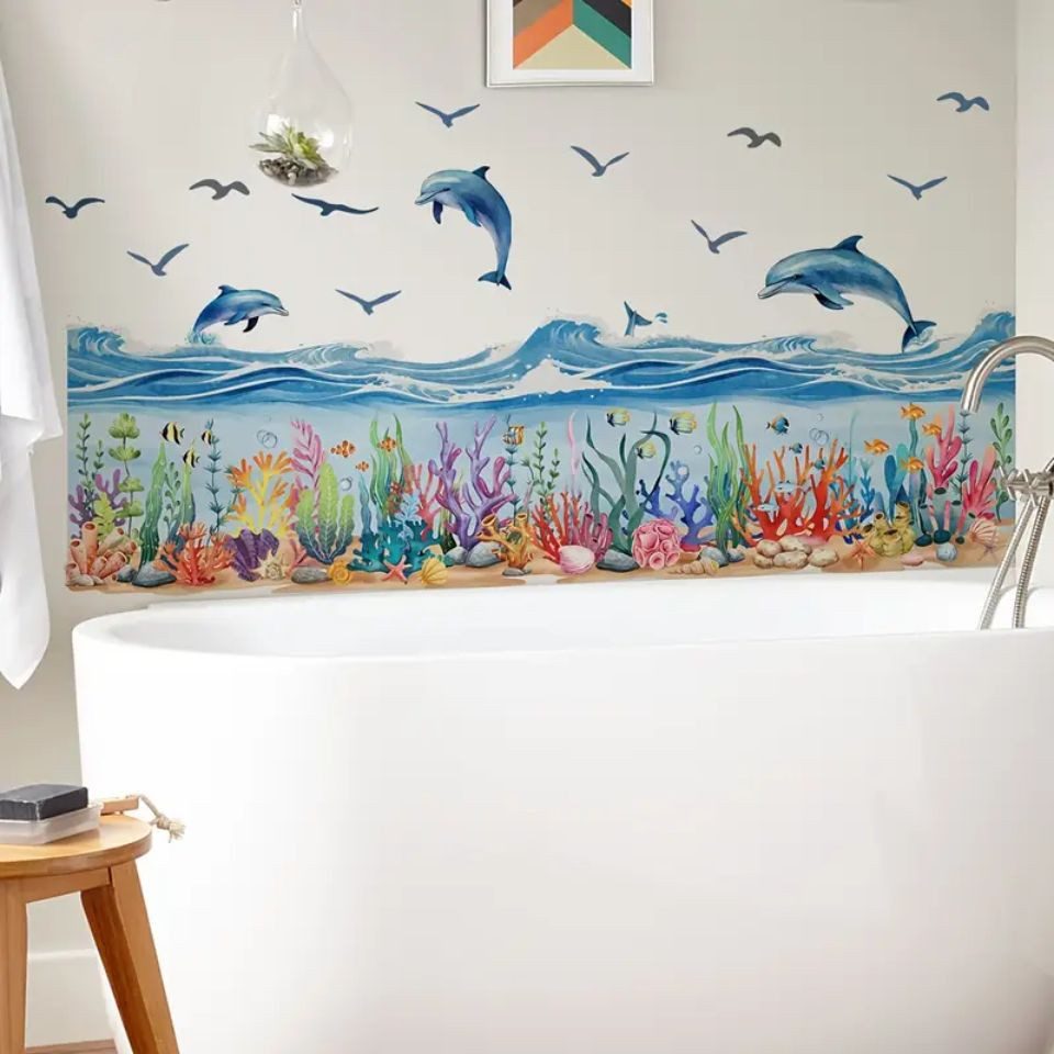 Montegoni Wandsticker Set mit Delfin & Wassergras Badewannen-Aufklebern für günstig online kaufen