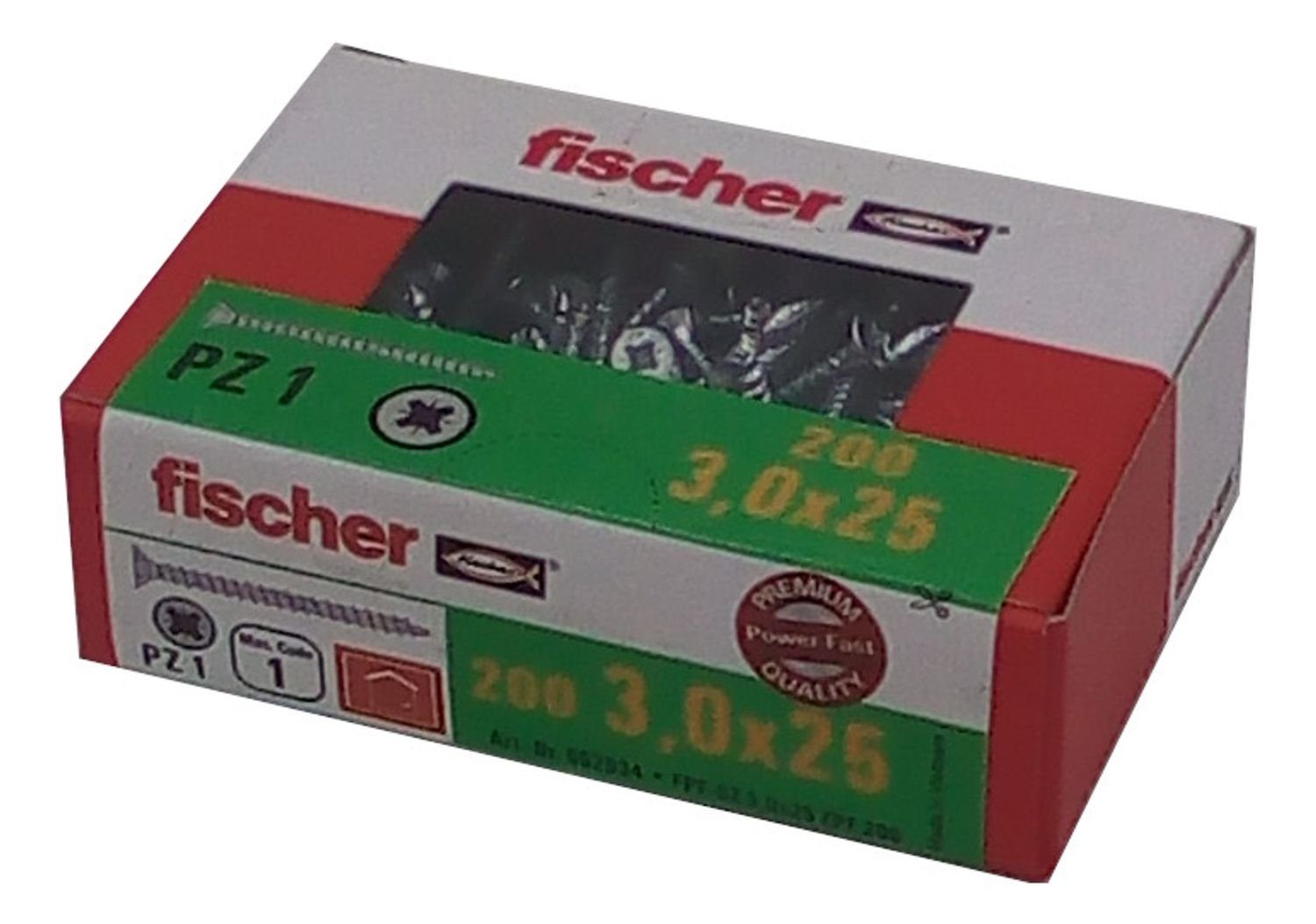 fischer Holzschrauben Fischer (200 Spanplattenschrauben PZ1 Schraube Vo, verzinkt 3,0x25 200x St) Befestigungstechnik