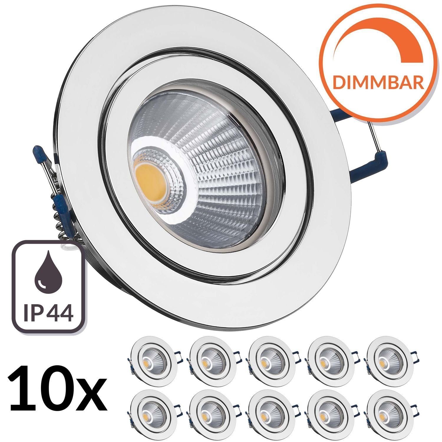 Leuchtm IP44 LED mit 10er Einbaustrahler chrom LED in Set flach Einbaustrahler LEDANDO 6,5W extra