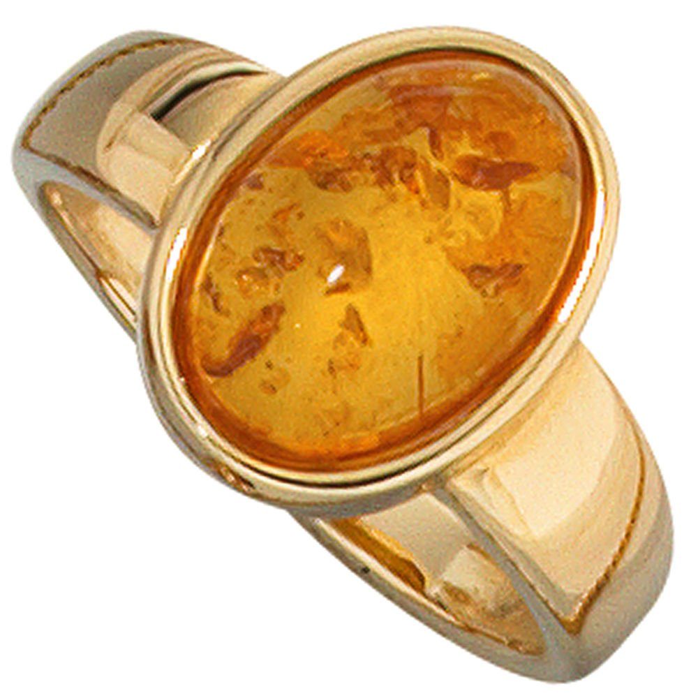 Schmuck Krone Goldring Damenring aus 585 Gold, mit Bernstein, Gold 585