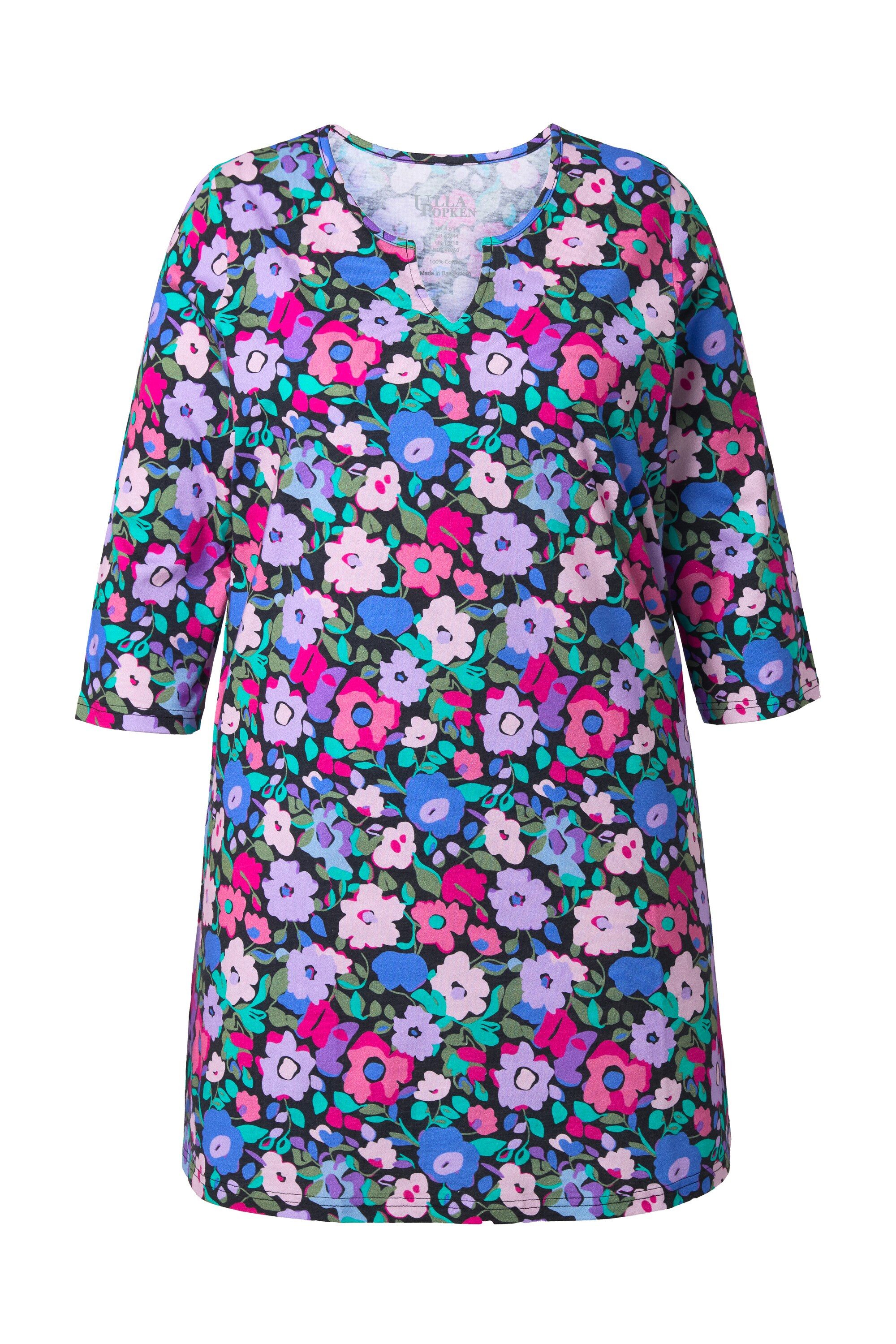 Longshirt Longshirt A-Linie Tunika-Ausschnitt 3/4-Arm