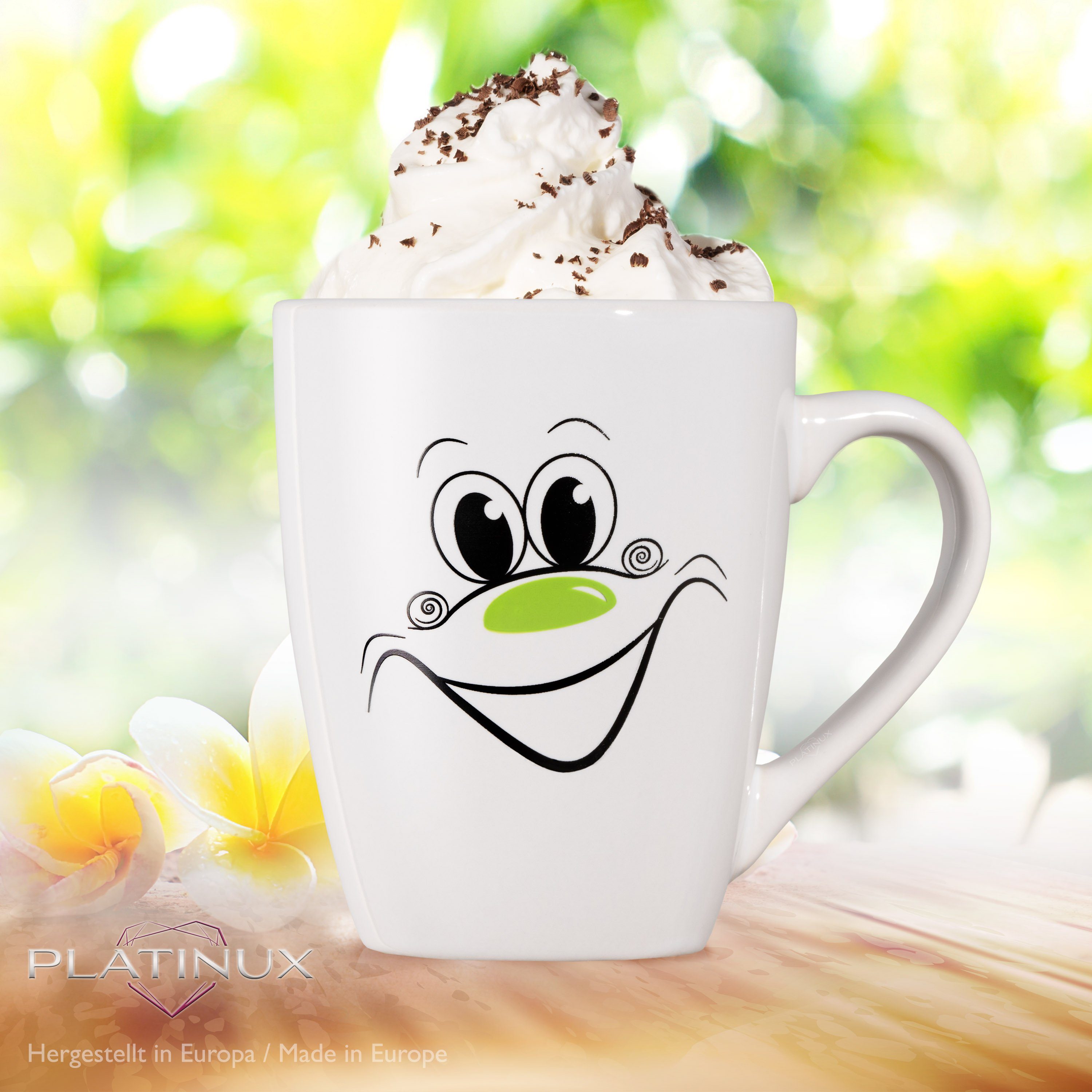PLATINUX Tasse Kaffeetasse mit Grün, Teetasse lachendem 250ml Karneval Motiv lustigem (max. Kaffeebecher Teebecher 300ml) Keramik