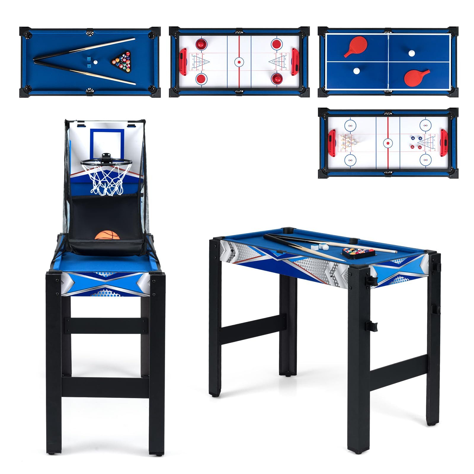 COSTWAY Spieltisch, 6 in 1 Tischkicker, Air Hockey, mit Zubehör