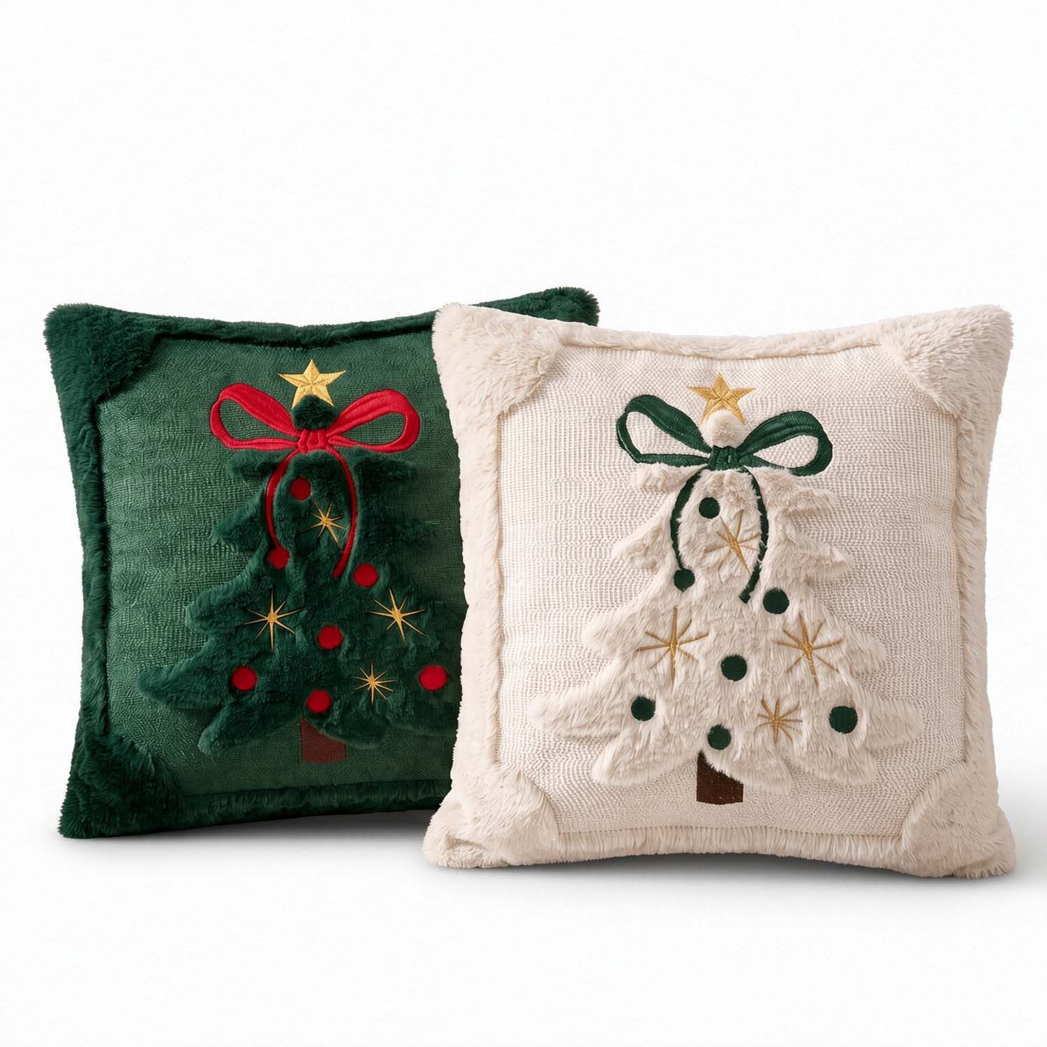 Sorvyzxn Kissenbezug 2er-Set 3D-Jacquard-Kissenbezüge mit Weihnachtsbaum Schleife