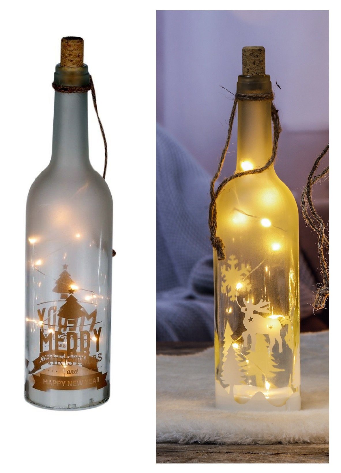 HI LED Dekolicht Weihnachtsmotive LED Flaschenlichter mit Band zum  Aufhängen Motiv:, LED fest integriert