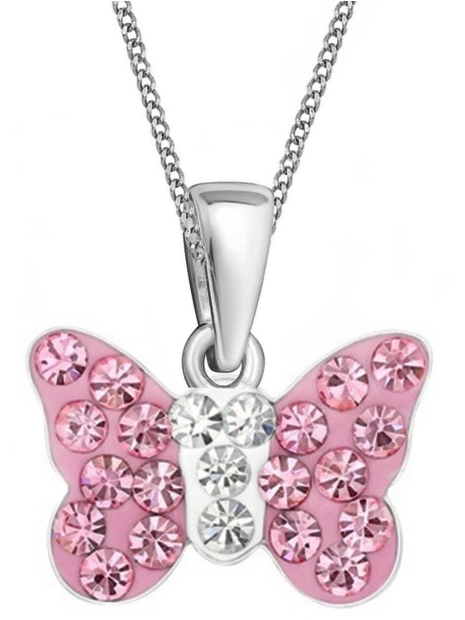 Goldene Hufeisen Kette mit Anhänger Schmetterling Rosa Kristall Anhänger Kette 925 Silber Kinder Mädchen (2-tlg, inkl. Etui), Kinderschmuck