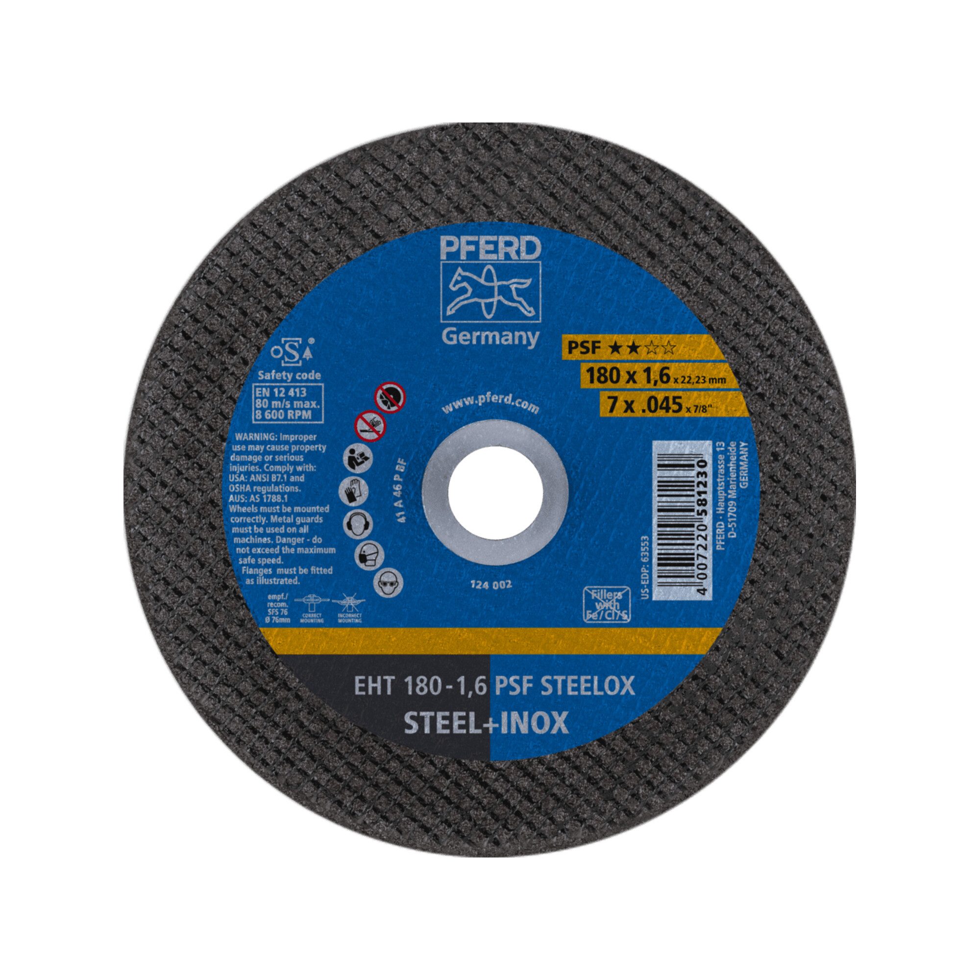Pferd Trennscheibe PFERD TOOLS Trennscheibe EHT 180x1,6x22,23 mm gerade Universallinie PS