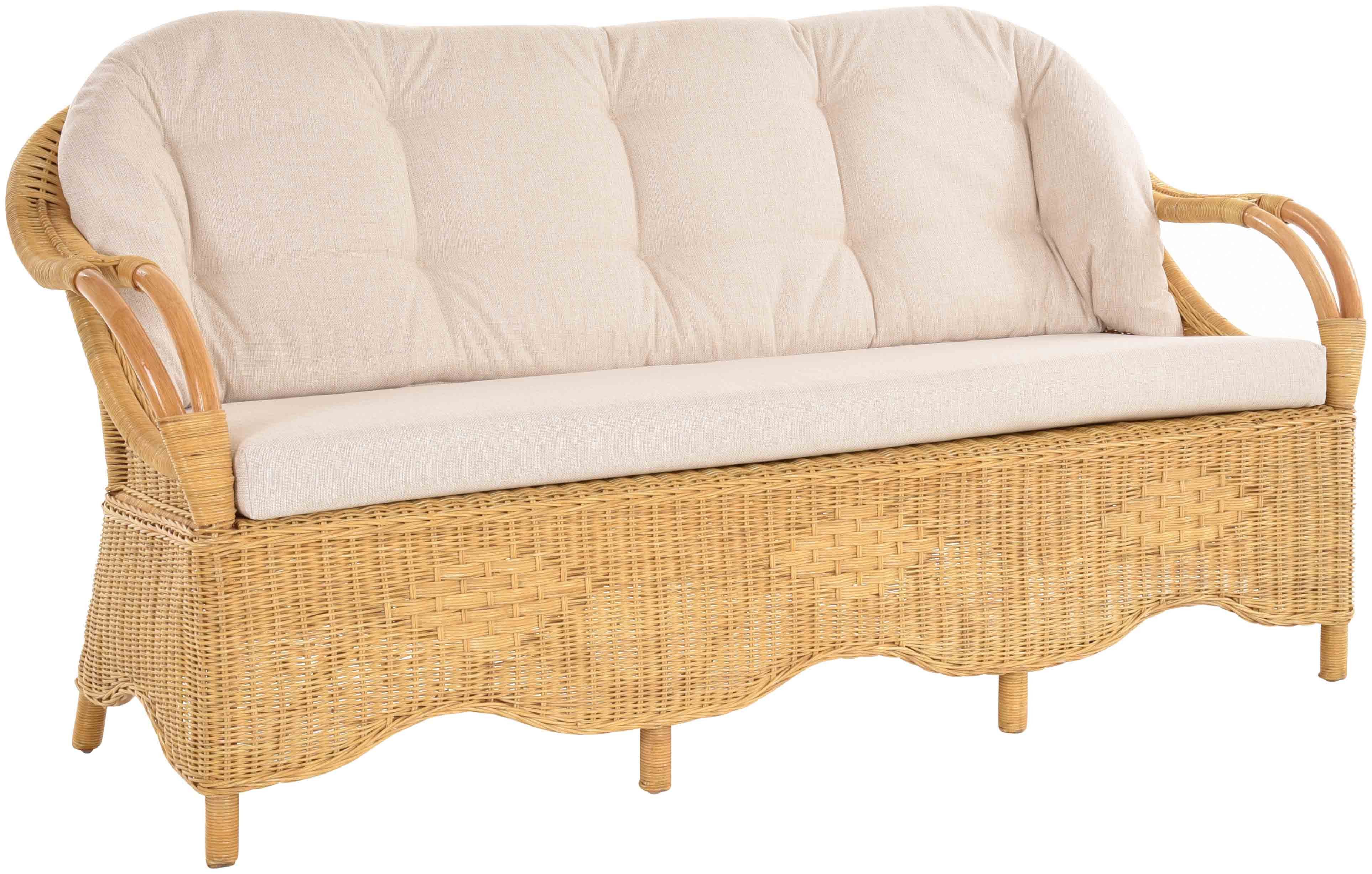 Krines Home Loungesofa S 92 / 3 B Honig + Kissen S+R Jessy Beige, Rattanmöbel