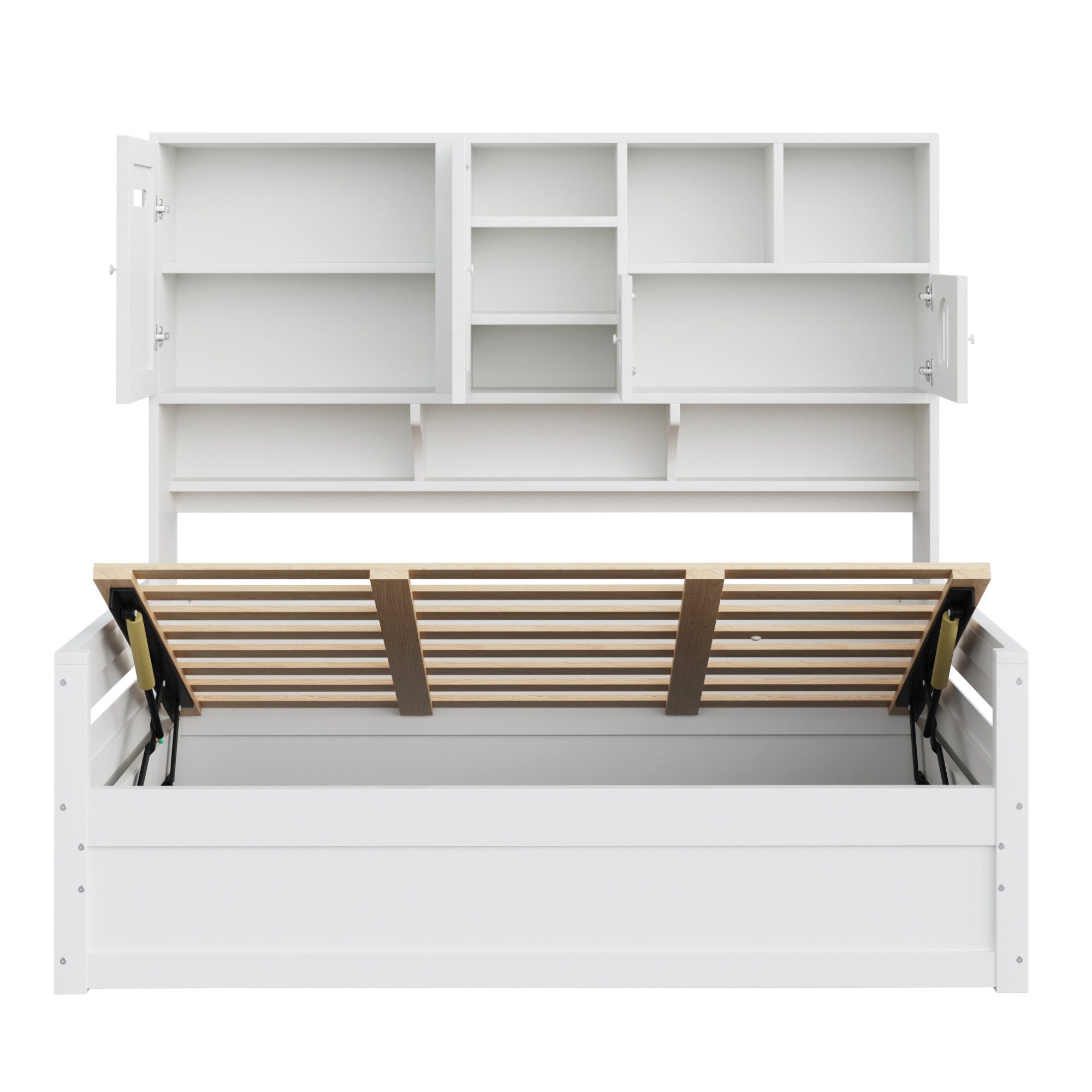 Merax Daybett (Kieferholz Sofabett Schlafsofa Jugendbett Kinderbett Einzelbett Schrankbett, 1 tlg), Tagesbett 90x200cm mit hydraulischem Stauraum, Schrank & Reg – Bild 5 von 5