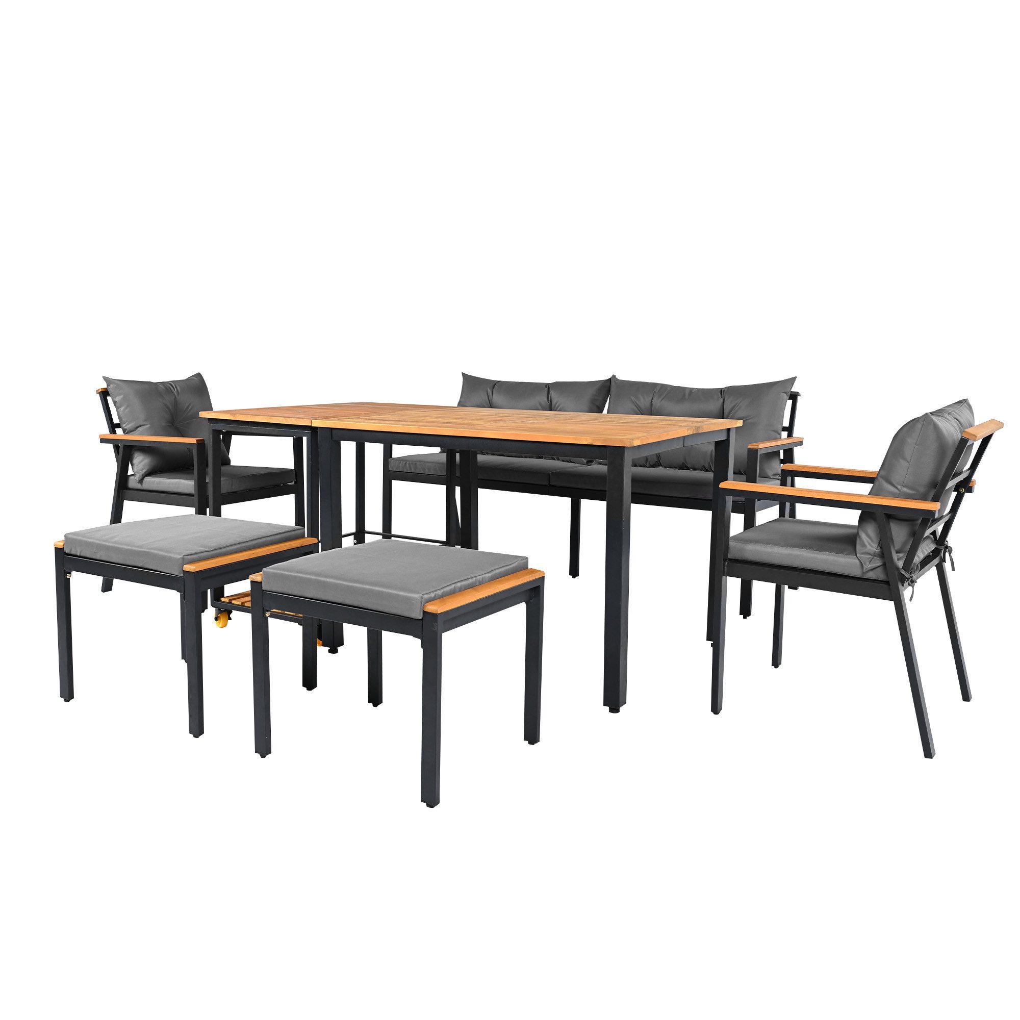 PXloue Gartenlounge-Set Garten-Esstisch-Set aus Akazienholz, 6-7 günstig online kaufen