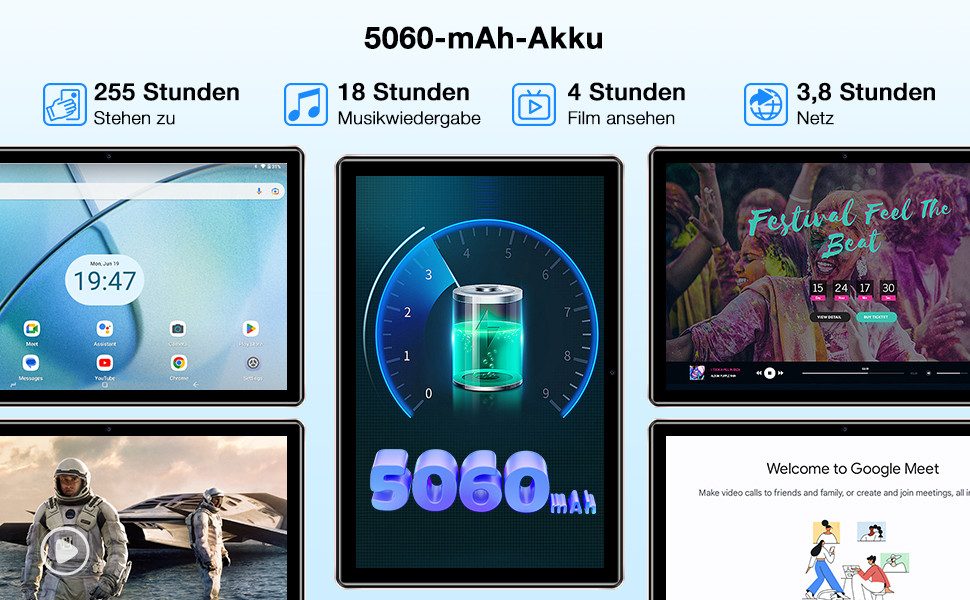 DOOGEE U10 Pro 8GB RAM +128GB ROM(1TB TF), 5060mAh, 10,1 Zoll HD Display Tablet (10,1", 128 GB, 8MP+5MP, BT 5.0, TÜV Augenschutz, WiFi 6, Widevine L1, OTG)