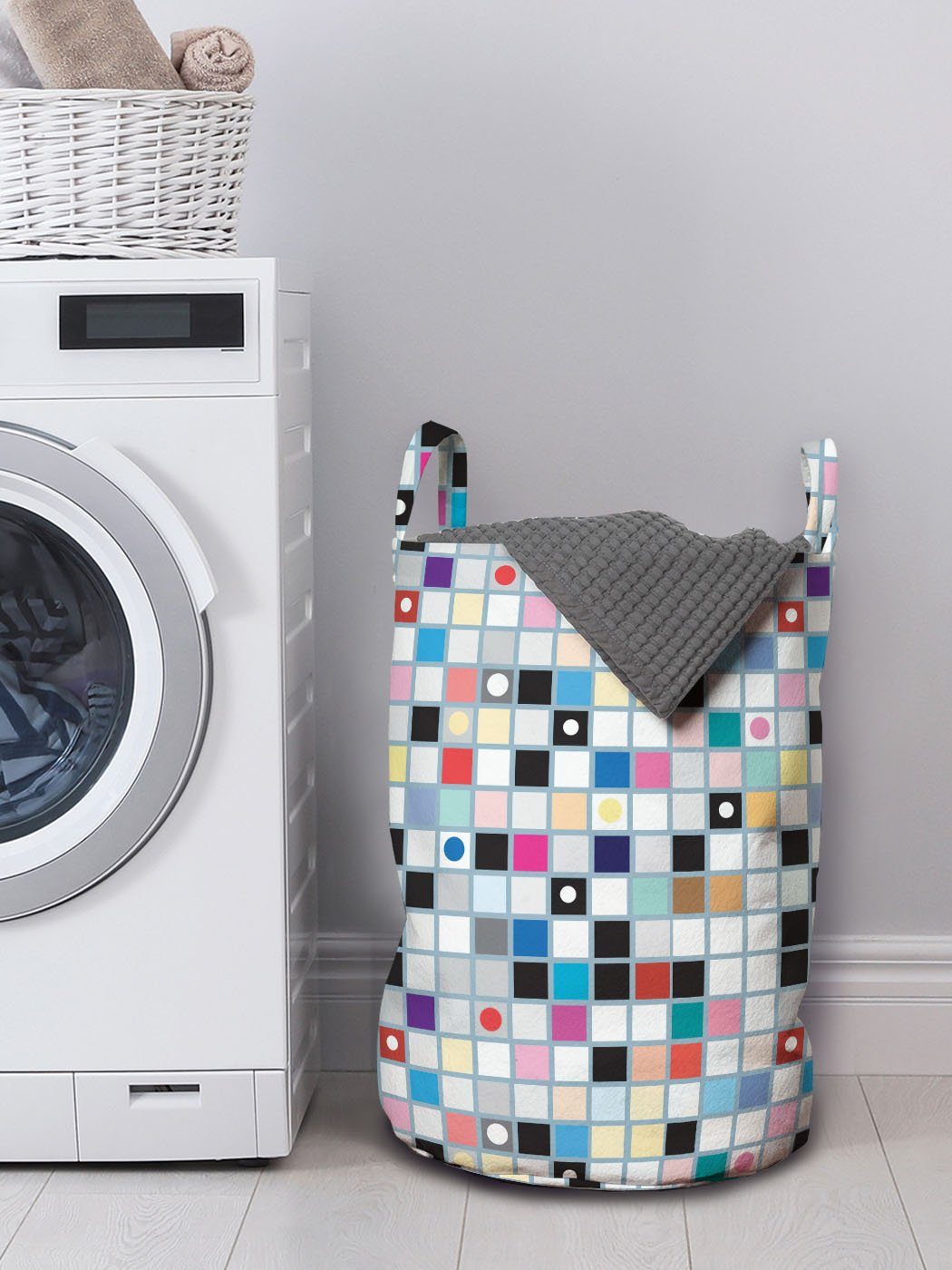 Abakuhaus Wäschesäckchen Wäschekorb mit Griffen Kordelzugverschluss Bunte für Form-Muster Gitter Waschsalons