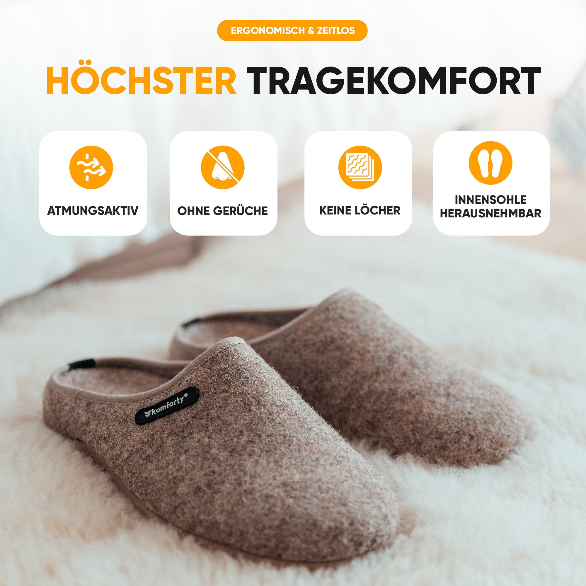Komforty Komforty Hausschuhe Damen Herren für drinnen & draußen aus Wolle Hausschuh (Paar, Natürliche Wolle, Natürlicher Kautschuk, Warme Füße, Komforty) Natürliche Wolle, Made in Spain