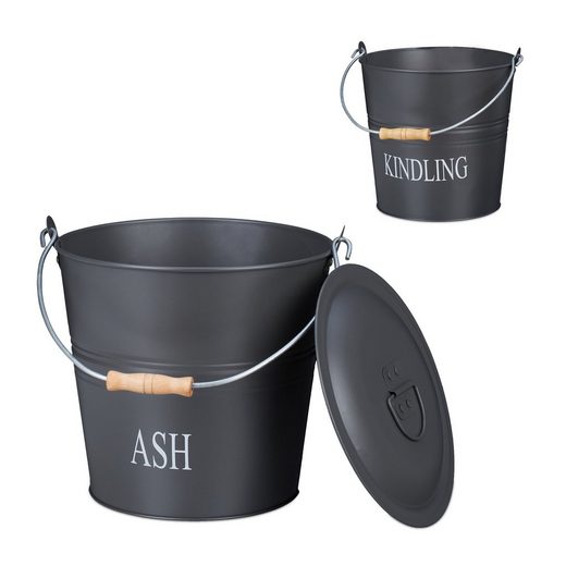 relaxdays Aschekasten »Ascheeimer Set«, Im 2er Set: Graue Kohleeimer