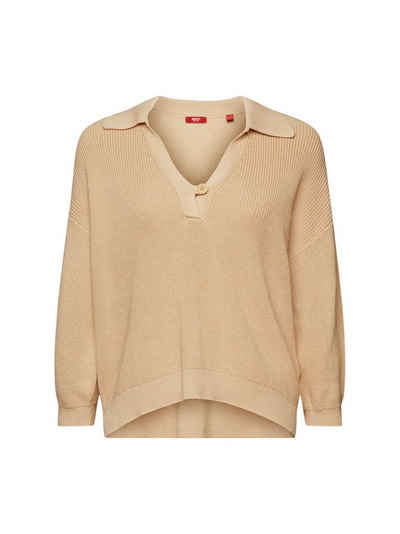 Esprit Collection 3/4 Arm-Pullover Strickpullover mit Polokragen, 100 % Baumwolle