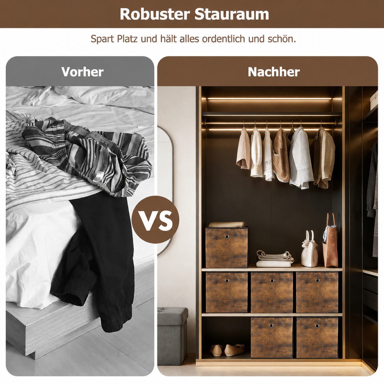 BlingBin Faltbox Aufbewahrungsboxen, faltbare Stoffboxen (6er Set, 6 St., Maße je Box: 30 × 30 × 30 cm), Stoff Aufbewahrungskorb für Würfelregal, Kleiderschrank – Bild 4 von 5