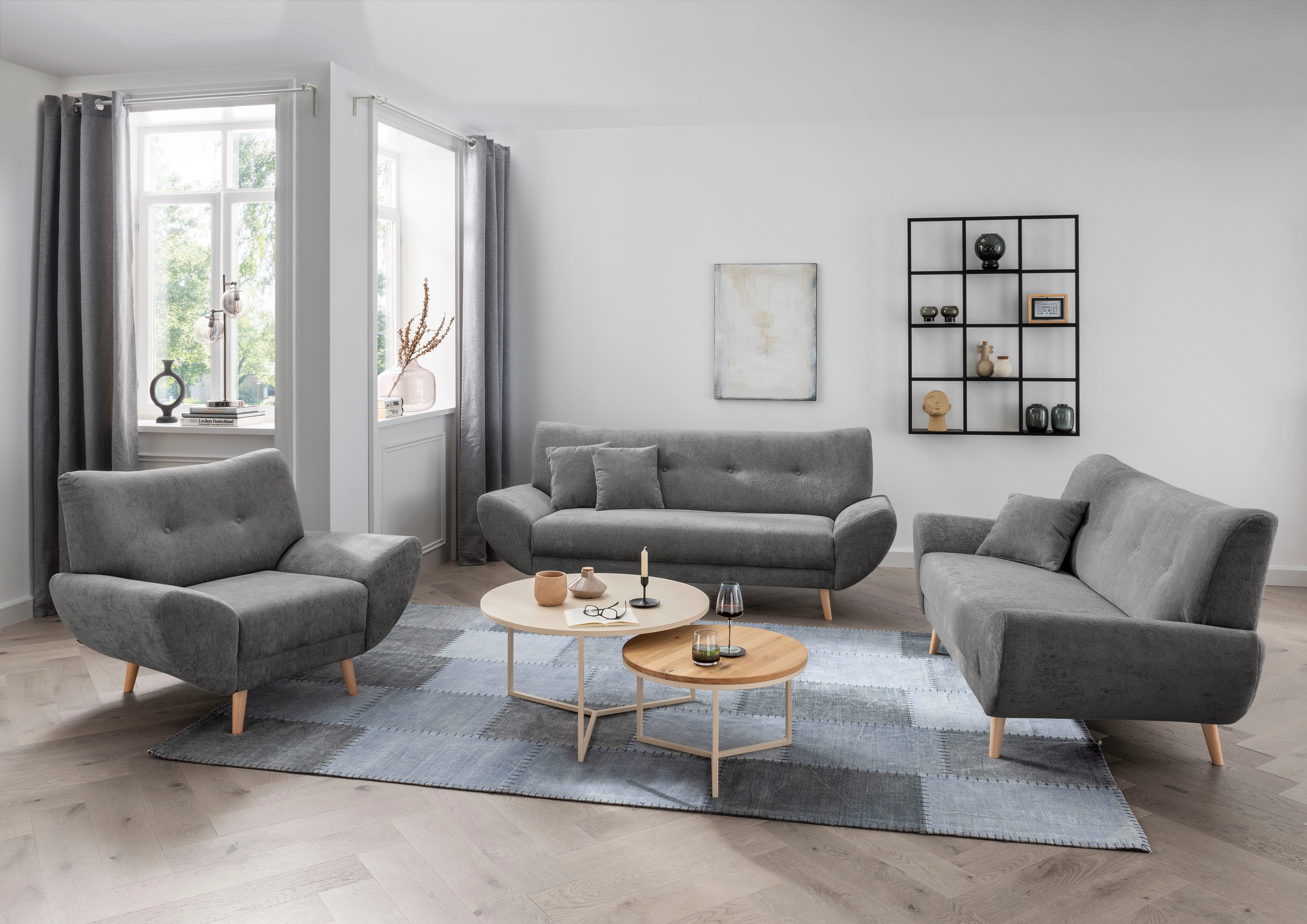 Home affaire Polstergarnitur Basta Set: 3er + 2er + Sessel, elegant, bequem, bodenfrei, Holzfuß, (3-tlg., 3-2-1)