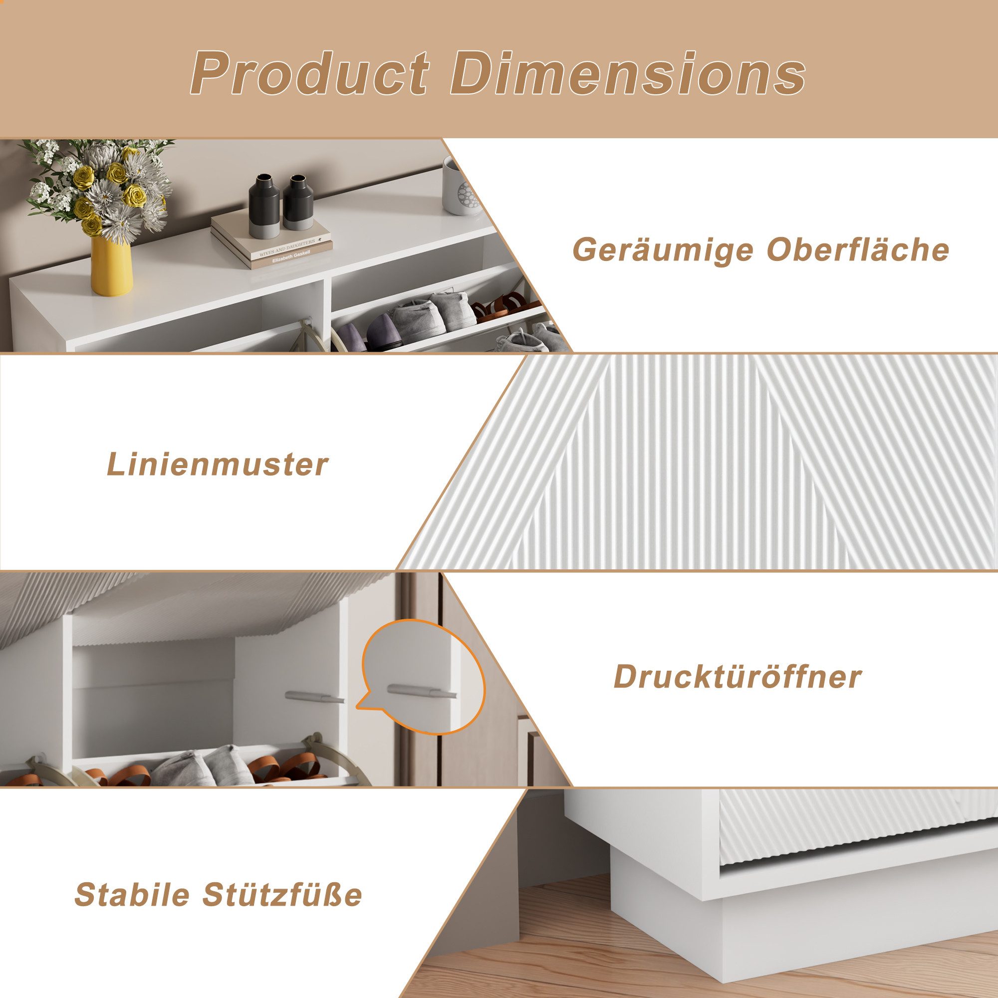 UEV Schuhschrank schmaler Schuhschrank mit 4 Klappen, Schukipper Schuhregal 100x24x91cm Schuhkommode mit Kippschutz & Drucktür & Verstellbarer Trennwände – Bild 5 von 5