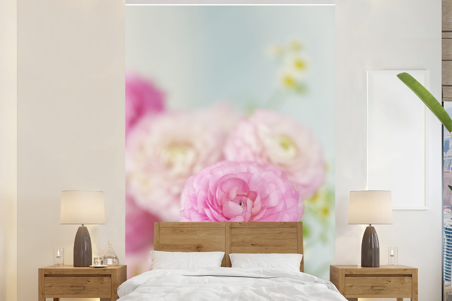 MuchoWow Fototapete Nahaufnahme von rosa Blumen, Matt, bedruckt, (3 St), Montagefertig Vinyl Tapete für Wohnzimmer, Wandtapete | Fototapeten