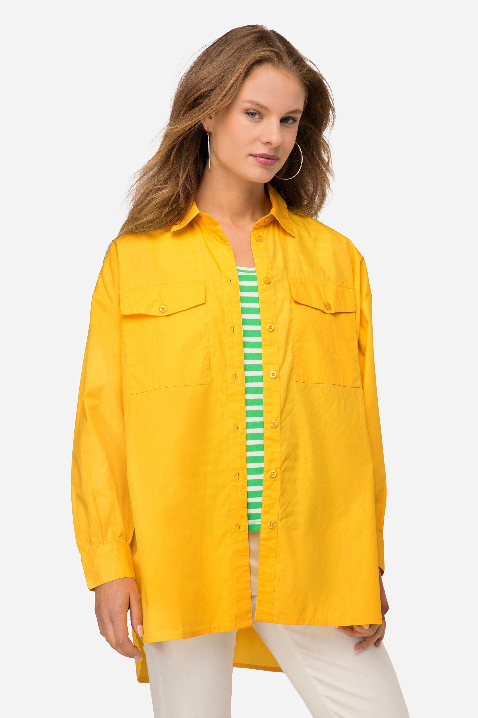 Hemdbluse Hemdbluse Hemdkragen gerundeter Saum Langarm
