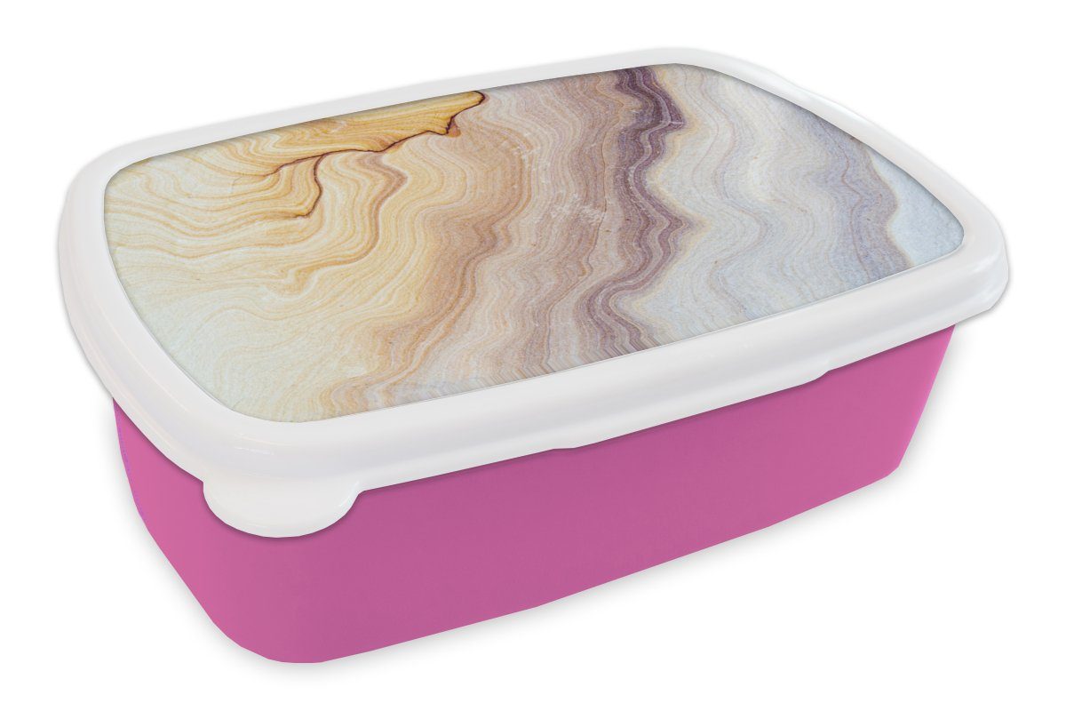 MuchoWow Lunchbox Marmor - Textur - Sandstein - Gold - Marmoroptik, Kunststoff, (2-tlg), Brotbox für Erwachsene, Brotdose Kinder, Snackbox, Mädchen, Kunststoff rosa