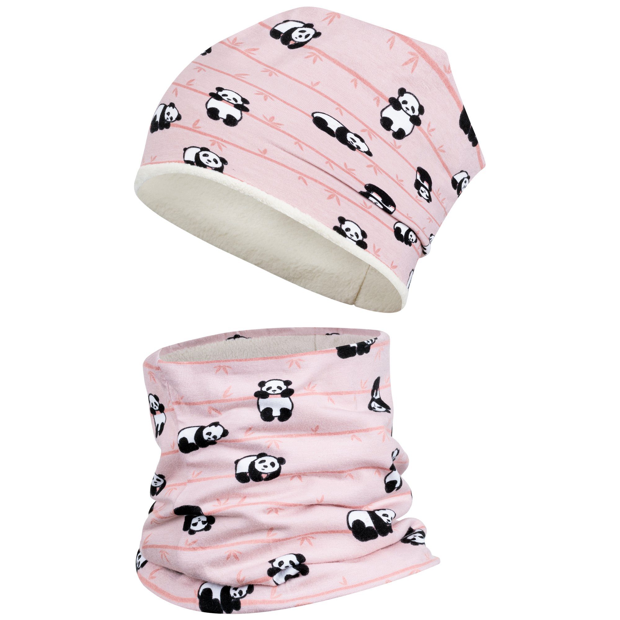 F.P.H. Maja Mütze & Schal Babymütze Wintermütze Beanie Panda Rosa