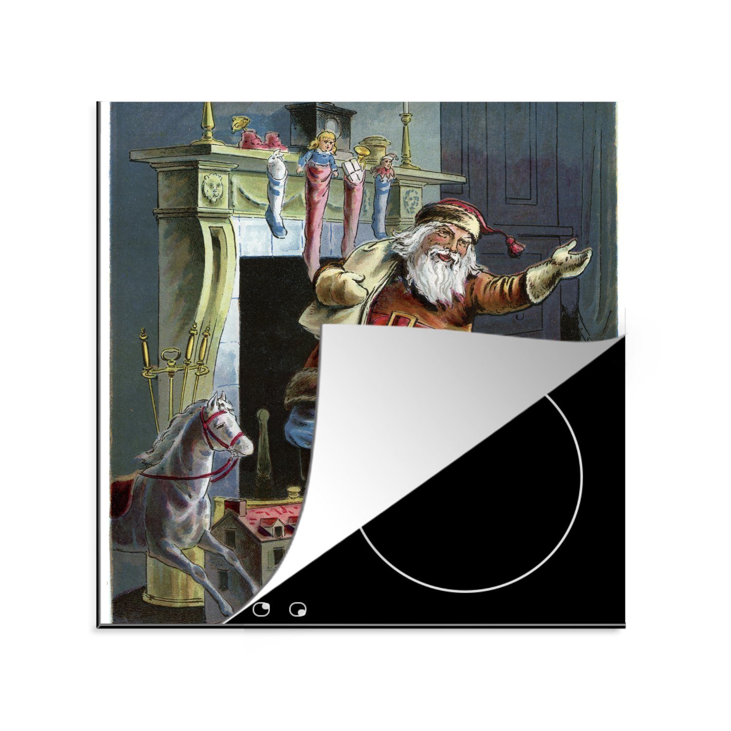 MuchoWow Herdblende-/Abdeckplatte Retro-Weihnachtsmann - Weihnachten, Vinyl, (1 tlg), 78x78 cm, Ceranfeldabdeckung, Arbeitsplatte für küche