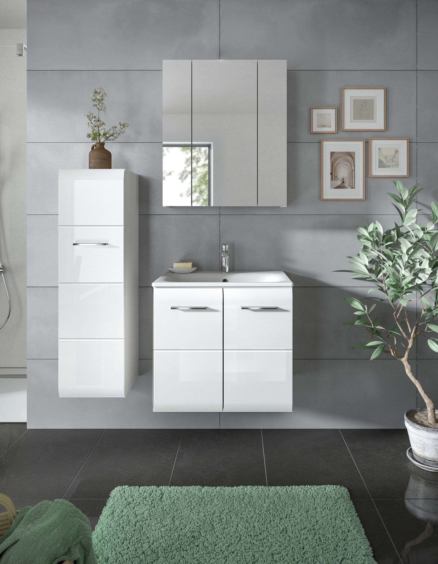freiraum Badezimmer-Set Ice, in Weiß / Weiß Hochglanz - 105x185x46cm (BxHxT)