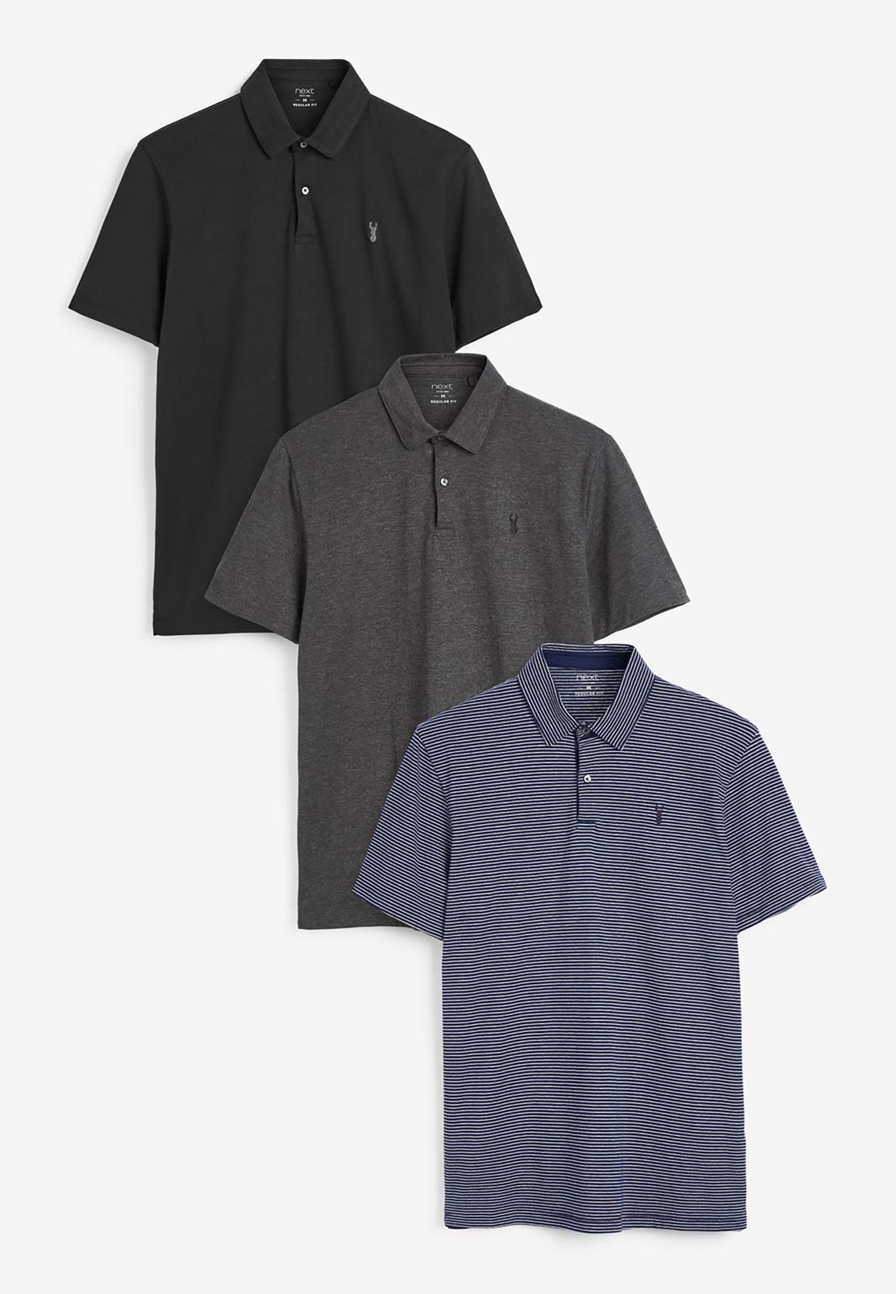 Next Poloshirt Poloshirts aus Jersey im 3er-Pack (3-tlg) Blue/Charcoal/Black