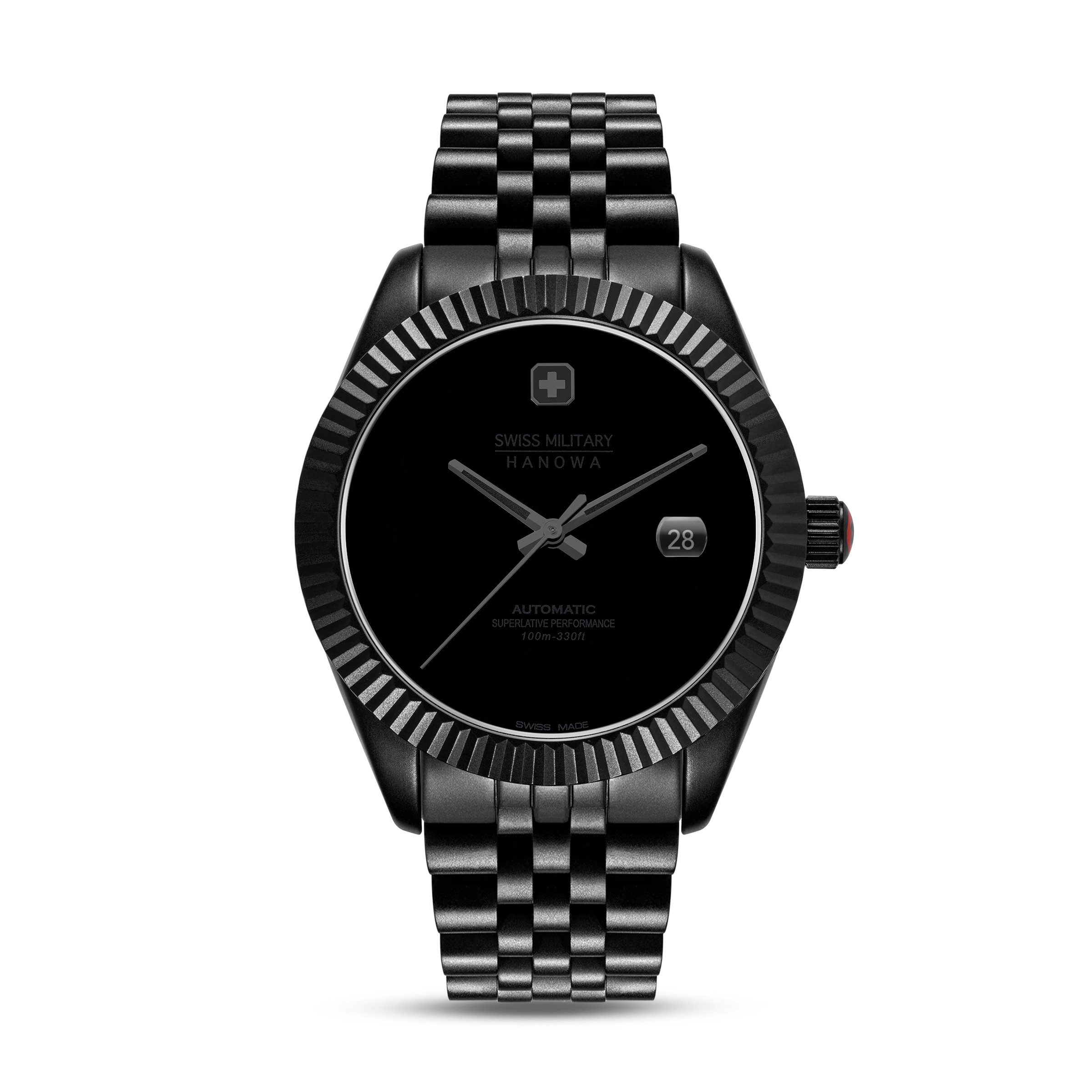 Swiss Military Hanowa Automatikuhr Dark Night SMWGL0005530, Armbanduhr, Herrenuhr, Swiss Made, Mechanische Uhr, Edelstahlarmband