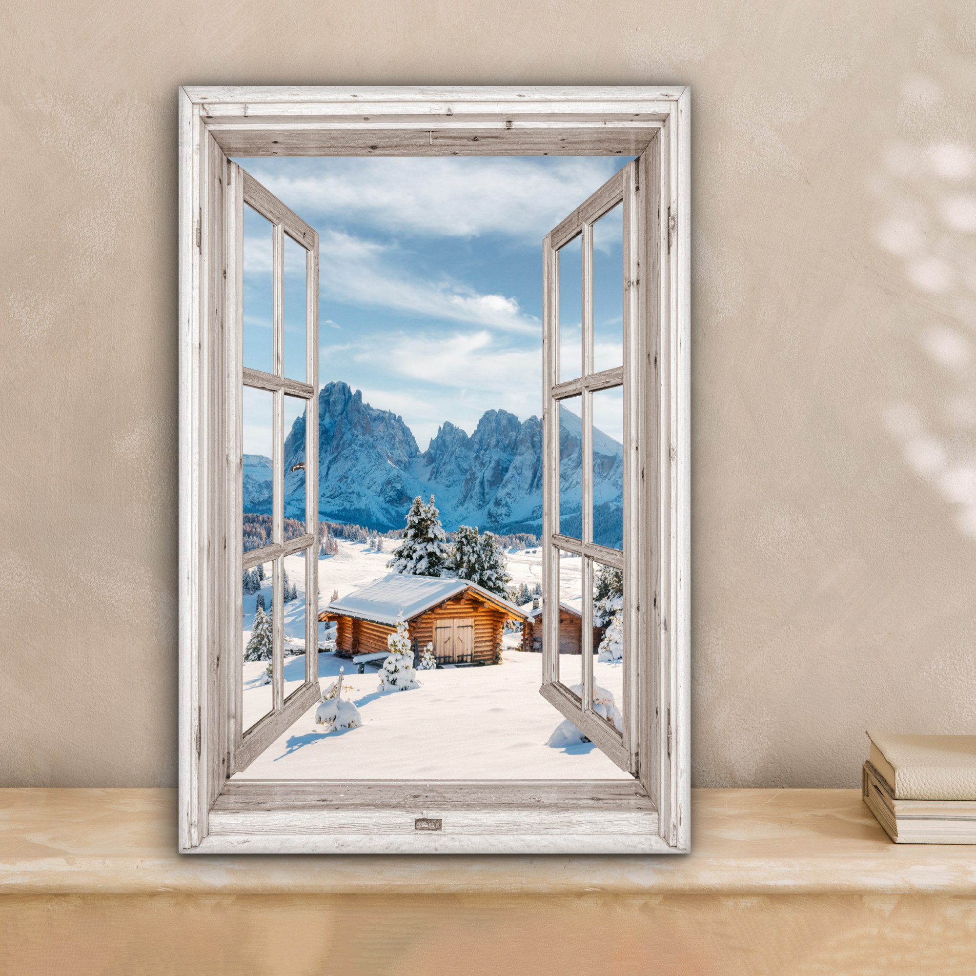 OneMillionCanvasses® Leinwandbild Winterlandschaft - Hütte - Berge - Ausbli günstig online kaufen