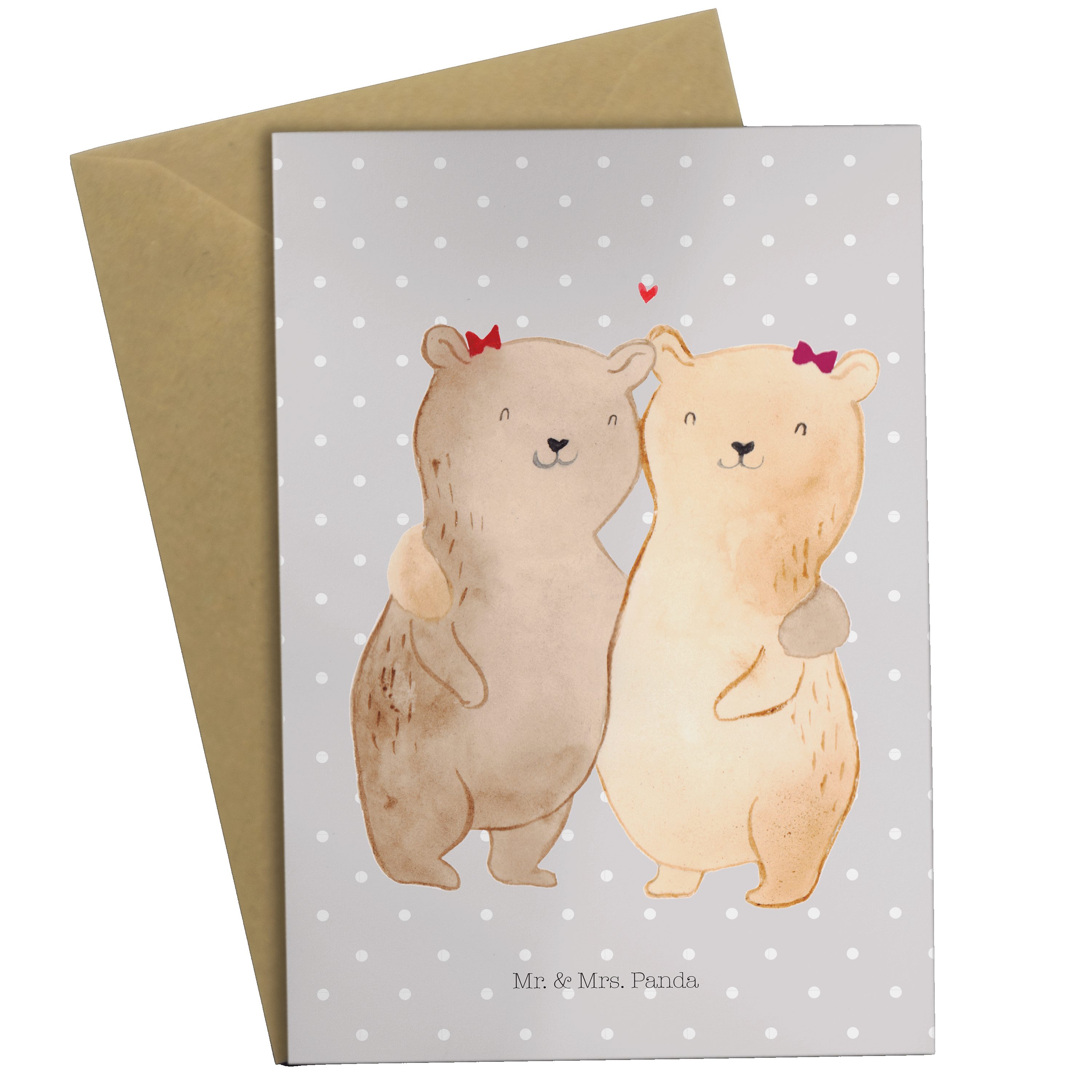 Schwestern Pastell Bären Geschenk, Kla Mrs. Grußkarte Panda - Sis, Grau - Mr. Einladungskarte, &
