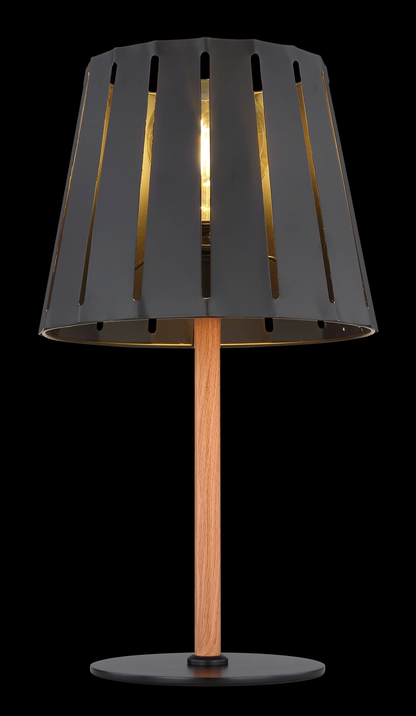 Globo Tischleuchte GLOBO Tischlampe Holz Optik Tischleuchte Nachttischlampe Schwarz | Tischlampen
