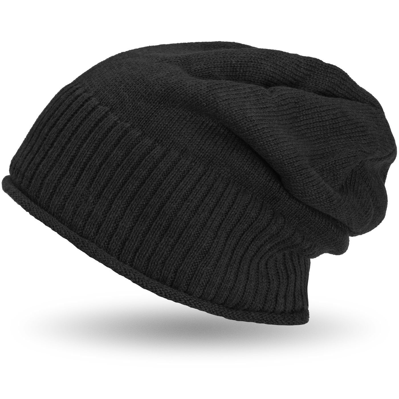 schwarz Wintermütze (1-St) Gefütterte Strickmütze Mütze Herren Strickmütze Beanie Haube Damen compagno