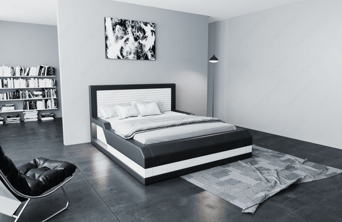 Sofa Dreams Boxspringbett Beleuchtung schwarz-weiß Treviso Matratze, Kunstleder LED Topper, mit Komplettbett LED mit Bett mit Beleuchtung, mit Premium