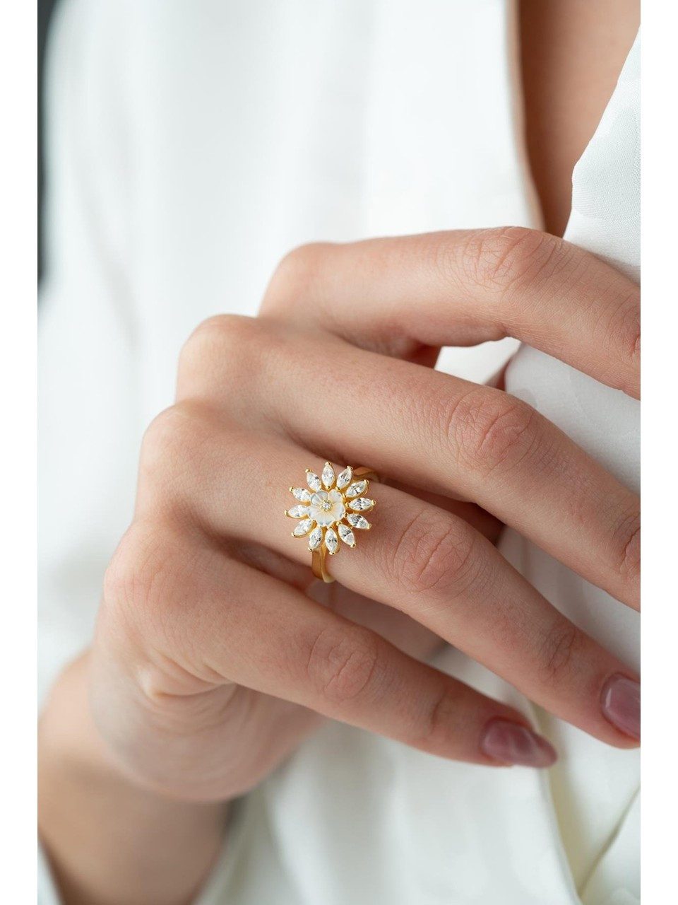 Nisan Silberring, Silber Verstellbarer Ring – Gold Vergoldet, Manolienblüte günstig online kaufen