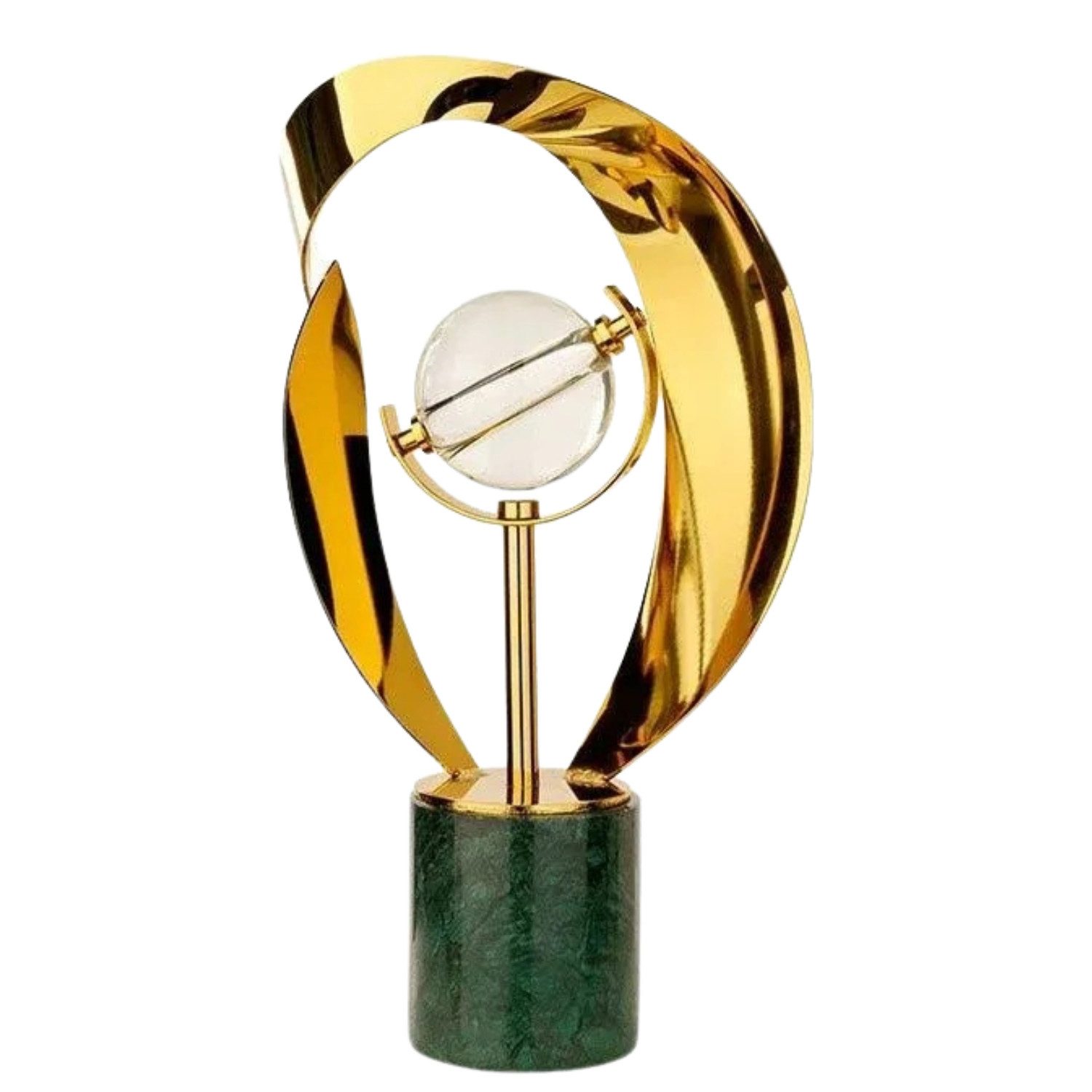 Quality Elegance Skulptur Klarer Kristall Globus Dekofigur mit Gold Akzent