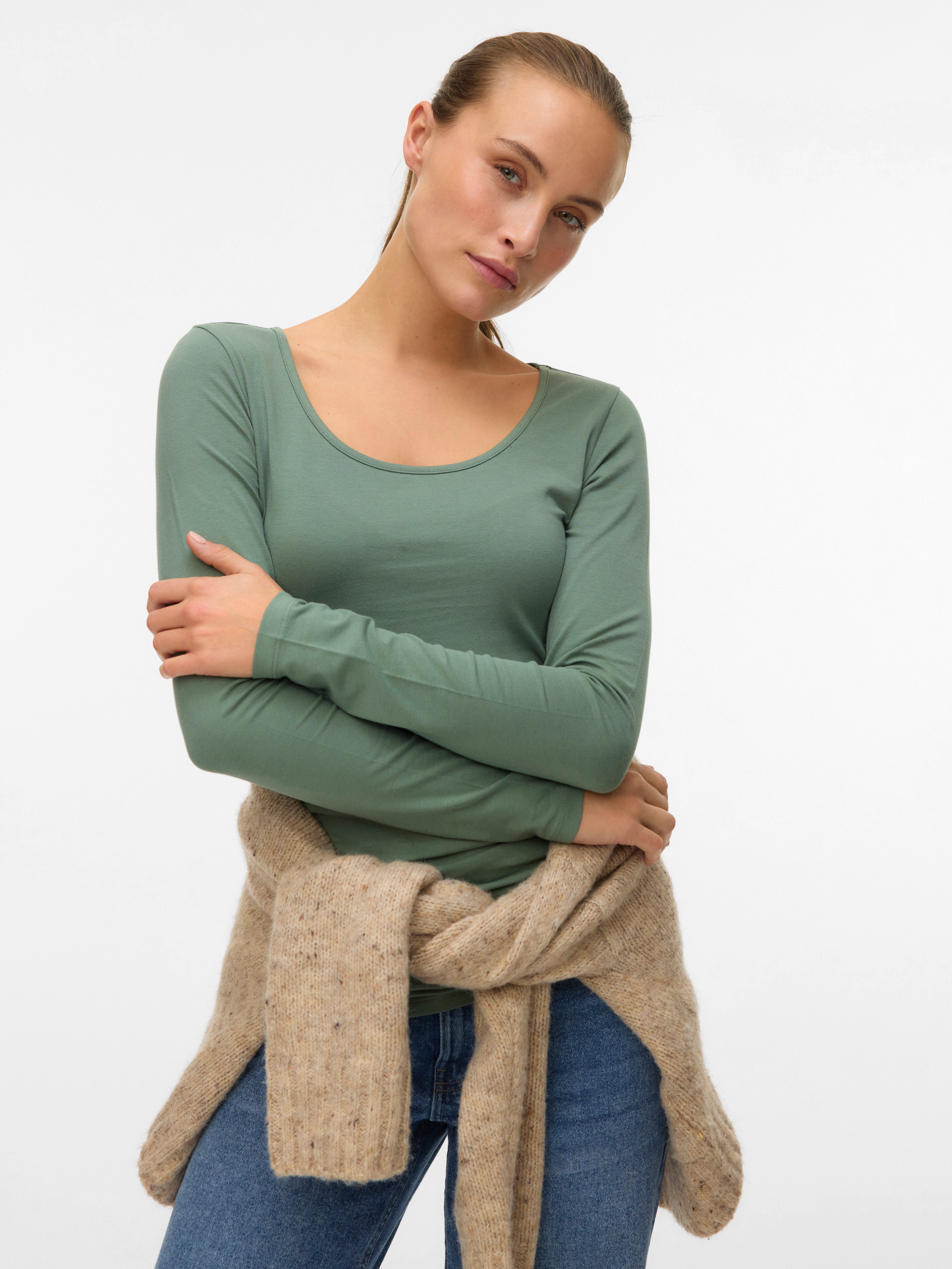 Vero Moda Langarmshirt VMMAXI MY LS SOFT LONG U-NECK NOOS Baumwollmischung, regular fit