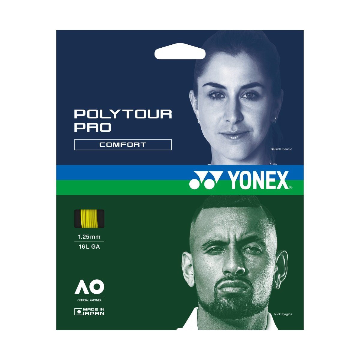 Yonex Tennissaite Poly Tour Pro (Haltbarkeit+Touch) gelb 12m Set, Saitendicke: 1.20