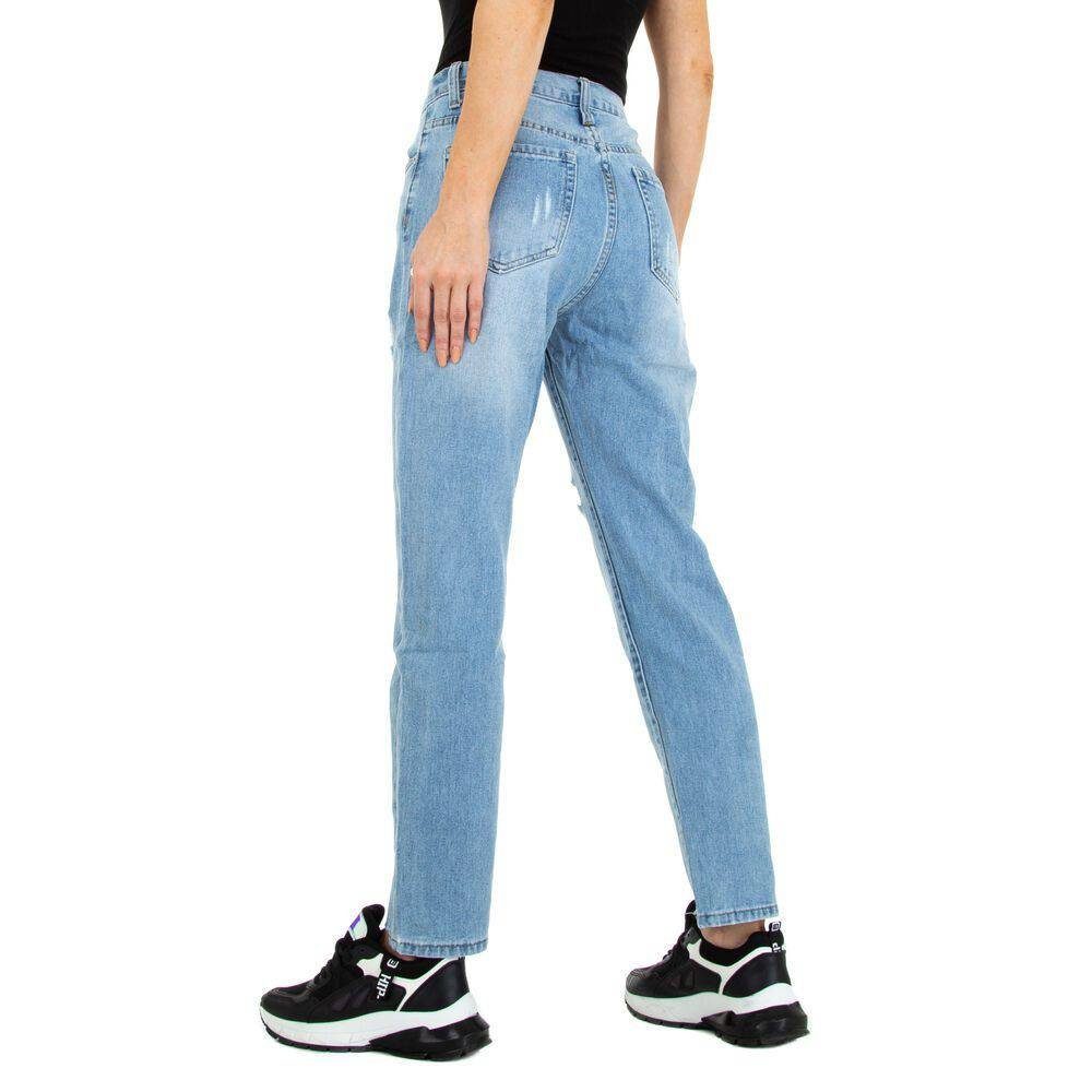 Damen Jeans Ital-Design Straight-Jeans Damen Freizeit Destroyed-Look Jeans in Blau
