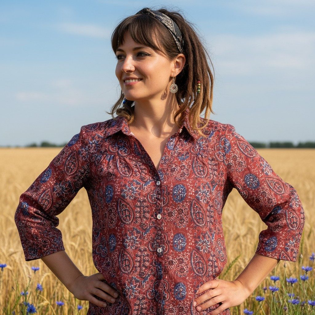 Guru-Shop Longbluse Handbedruckte Bohobluse, luftige Baumwollbluse.. altern günstig online kaufen