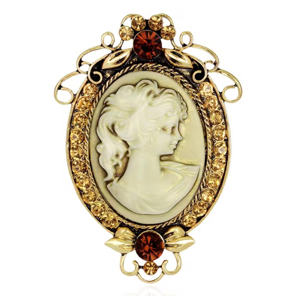 Dark-Desires Brosche Vintage Brosche Cameo goldfarben mit Strass, Damen Bro günstig online kaufen
