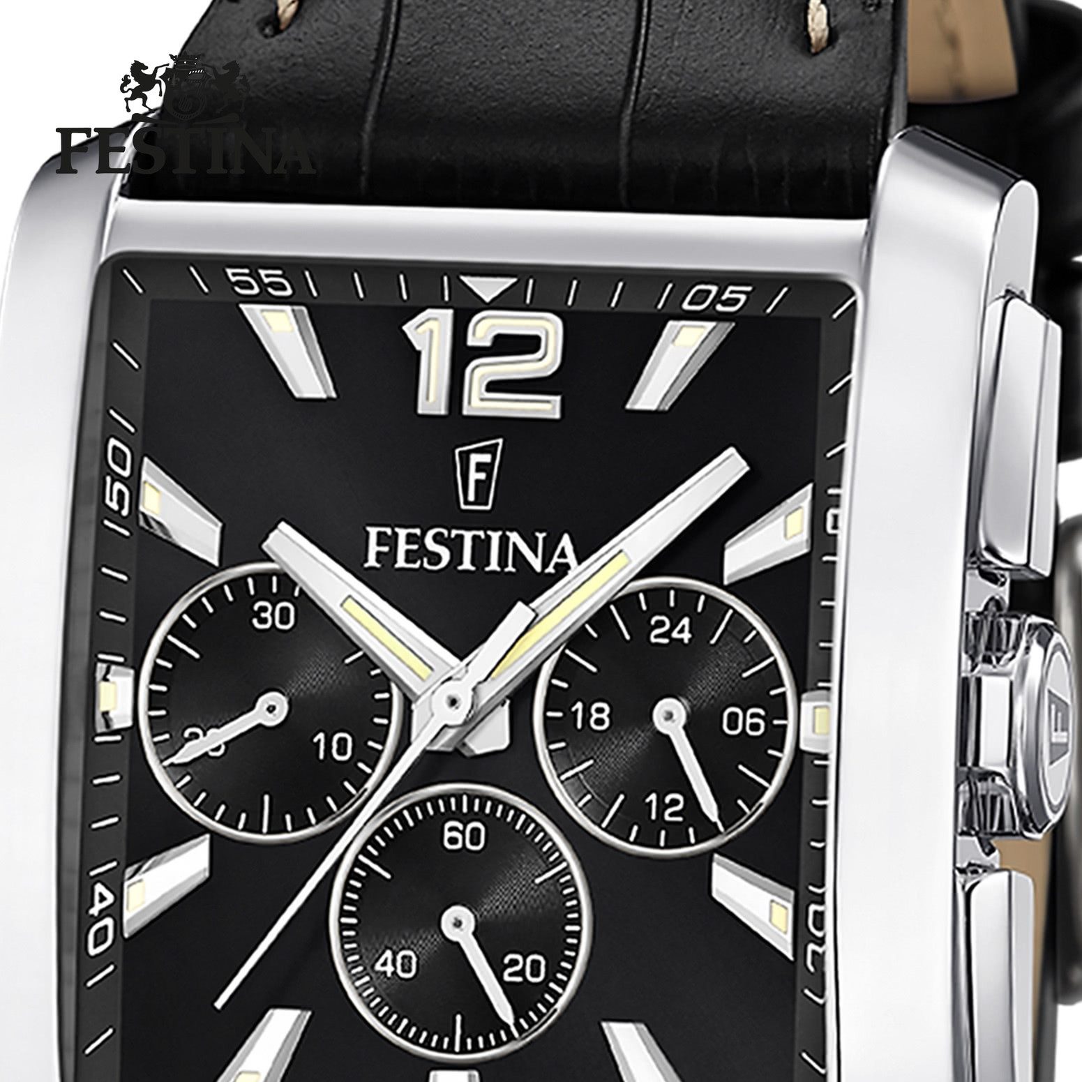 Festina Chronograph Festina Herrenuhr Leder schwarz Timeless, (Chronograph), Herren Armbanduhr eckig, Lederarmband schwarz, Elegant