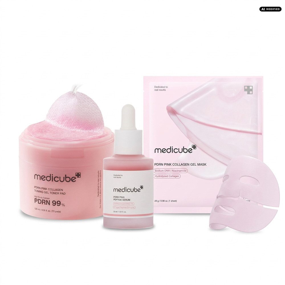 Medicube Gesichtsserum Medicube PDRN Pink Radiance Gesichtspflege 3er Set, Serum, Maske und Toner Pads für abgestimmte Gesichtspflege