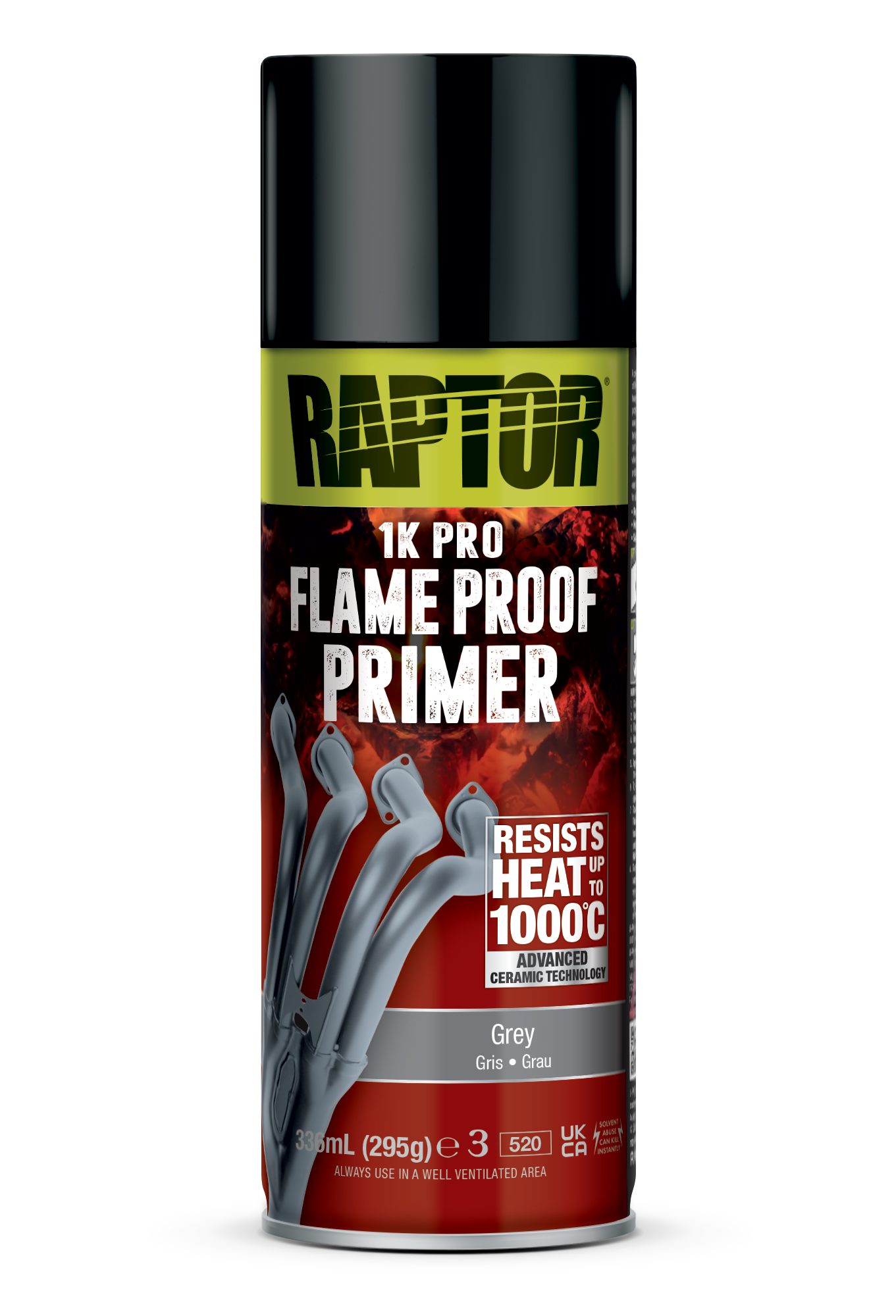 U-POL Sprühlack RAPTOR FEUERFEST - Hitzebeständig bis 1000°C - auf Auspuffkrümmer usw., Hitzebeständig bis 1000°C