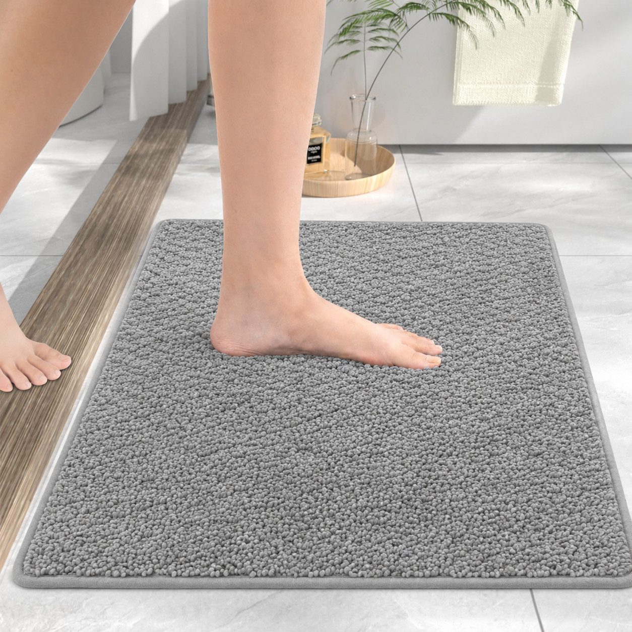 ibettertec Badematte Duschmatte Badezimmerteppich, 40x60cm Badematte rutschfest, Super Saugfähige Badematten & Badteppiche, schnell trocknend, Graue Badematte in Sisal-Optik, Badteppich Waschbar,Badezimmermatte für Dusche und Badewanne, Hellgrau