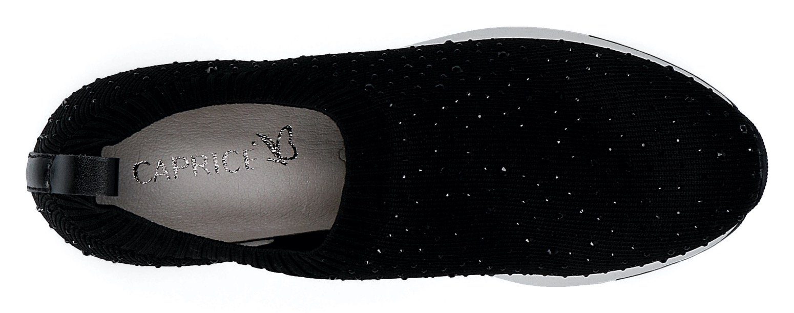 Strass-Steine mit Slip-On Caprice schwarz Sneaker